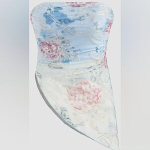 Blue Mesh Floral Asymmetrical Hem Tube Top
